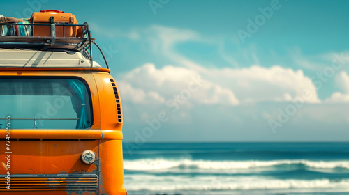 Fototapeta Naklejka Na Ścianę i Meble -  Close up of a surfer van on the beach on a sunny summer day