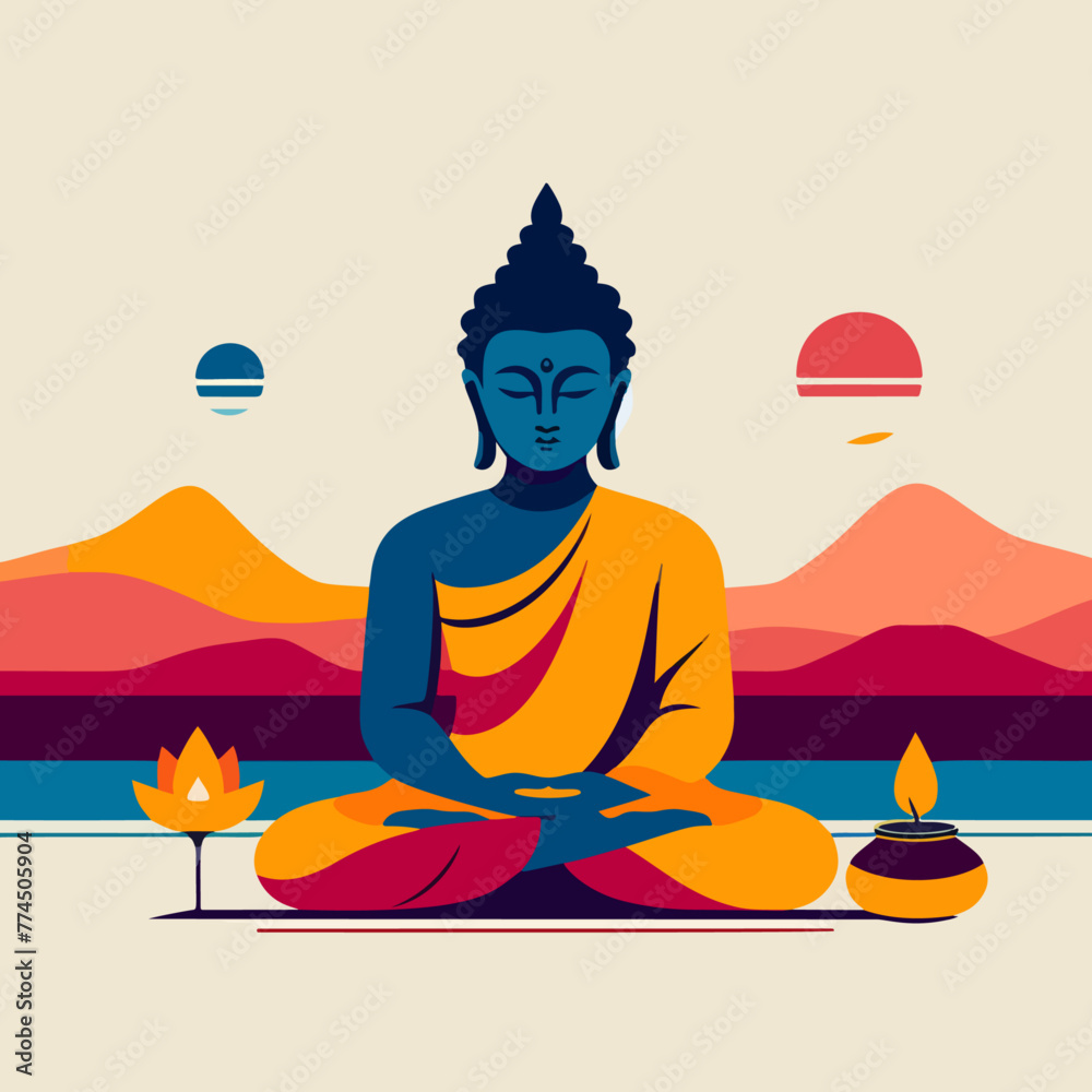 Lord buddha minimal illustration on isolated background