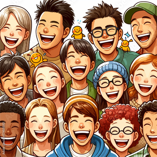 A group of young people laughing laughter day concept art © Aarzu