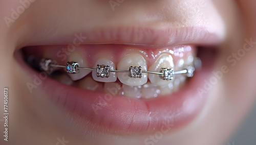 Braces and brackets on teeth for a healthy smile.