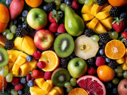 overhead view of mixed fruits  colorful and healthy