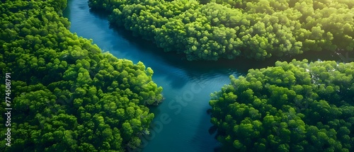 Capturing CO: An Overhead View of a Lush Mangrove Forest for a Sustainable Environment. Concept Nature, Sustainability, Mangrove Forest, Overhead View, Environment