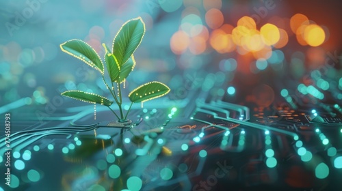 High technology save ecology science, growing plant on circuit board