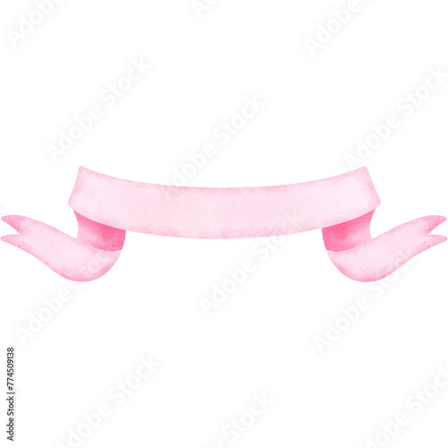 Watercolor pink ribbon banner clipart, Hand drawn illustration, Festive element of valentine, Mothers day decoration