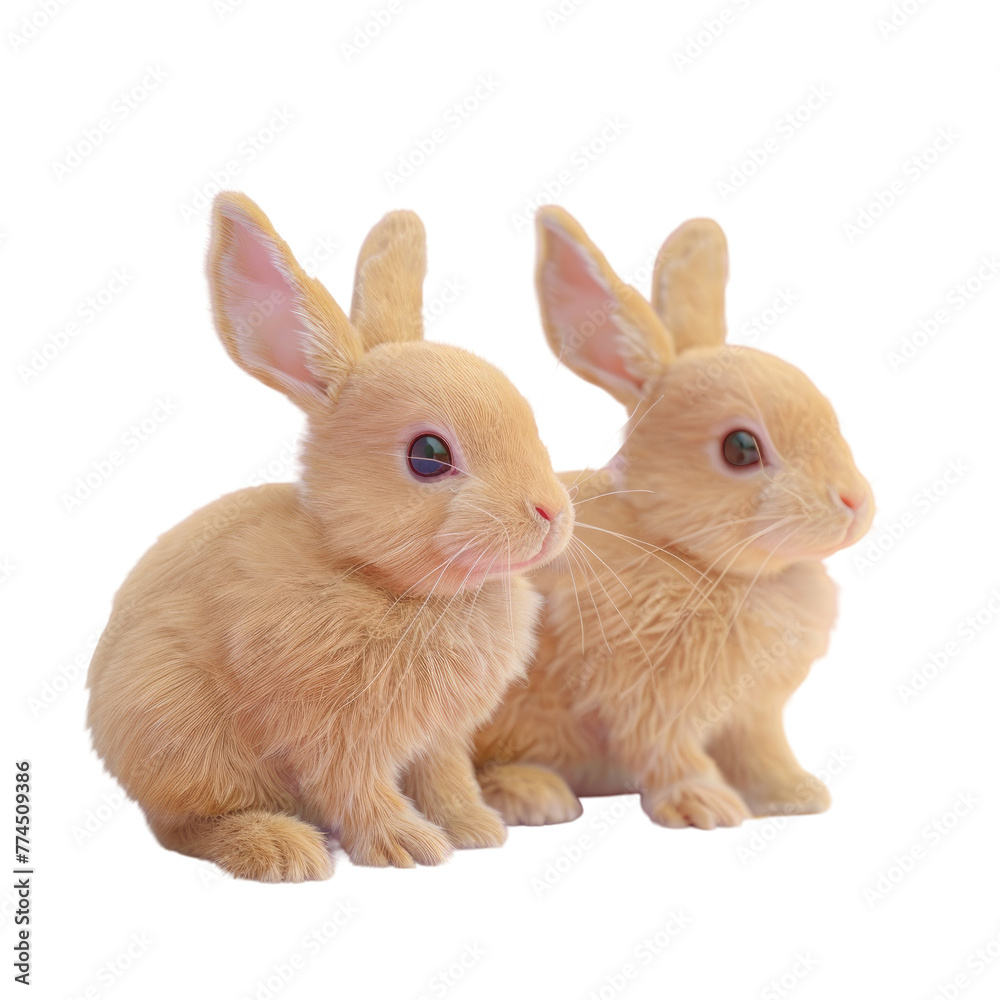 Obraz premium Two small rabbits on Transparent Background