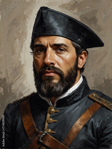 francisco pizarro portrait oil pallet knife paint painting on canvas with large brush strokes art illustration on plain white background from Generative AI photo