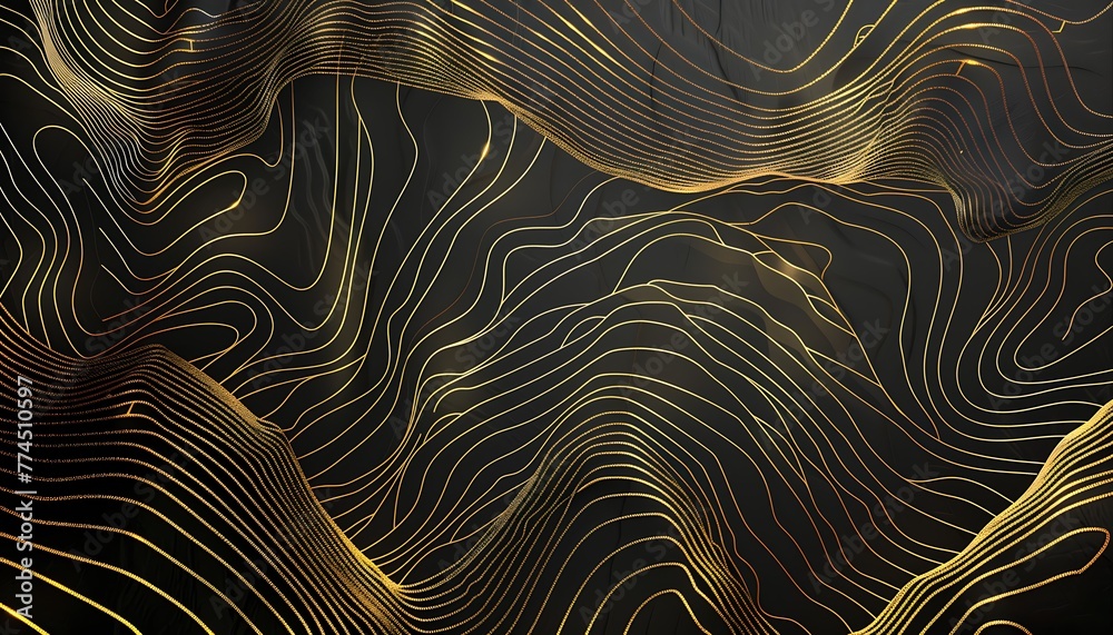 Stunning gold-lined abstract mountain terrain map, luxury vector background