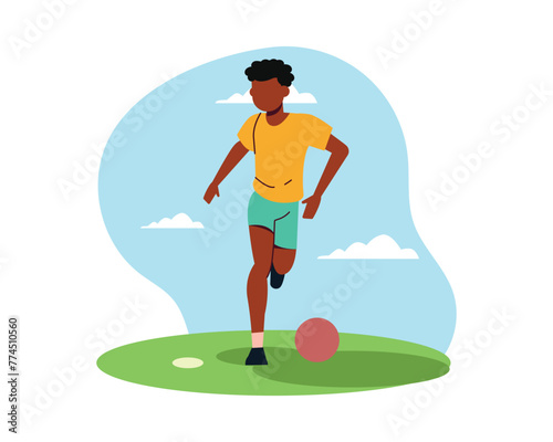 A football player dribbling a ball. Simple flat illustration for sport and leisure design vector. Active people for healthy life concept.