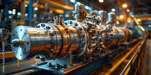 professional photo of large crome industrial gas compressor with a lot of gears inside,generative ai