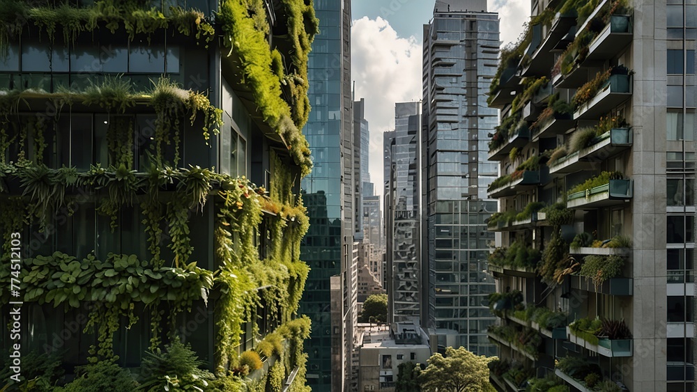 Urban Greenery: Lush Rows of Grass and Plants Enhancing Architecture