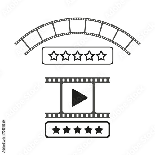 Film strip and rating stars. Cinema experience concept. Movie review symbols. Vector illustration. EPS 10.