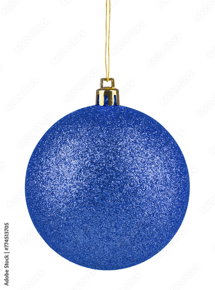 Blue Christmas ball hanging on white background Blue Christmas ball hanging on white background