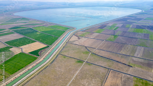 large and wide huge agricultural lands, irrigation pond and sustainable industry