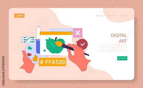 Artist's hand creating digital apple illustration, surrounded by color palettes