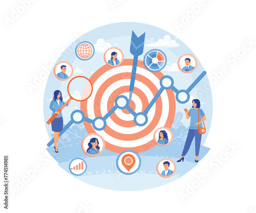 Business owners place digital advertisements on social media. Target audience to improve marketing. Business Target concept. Flat vector illustration.