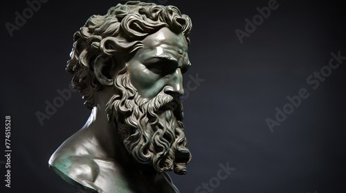 A stoic Greek bearded man bronze statue