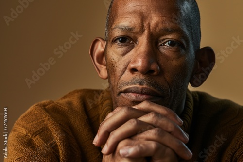 Portrait of a sad senior African American man on a brown background © Iigo