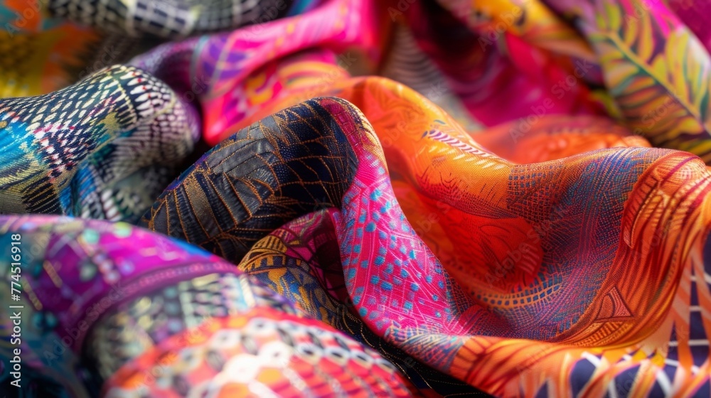 A riot of vibrant prints and patterns dance across the fabric, creating a kaleidoscope of color and movement. A celebration of individuality and creativity.