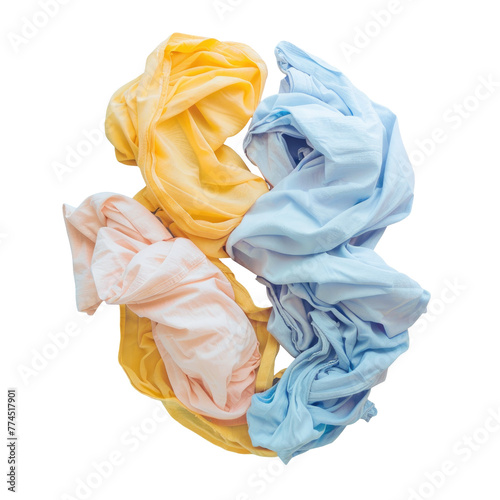 A close-up of a pile of colored fabric on a Transparent Background