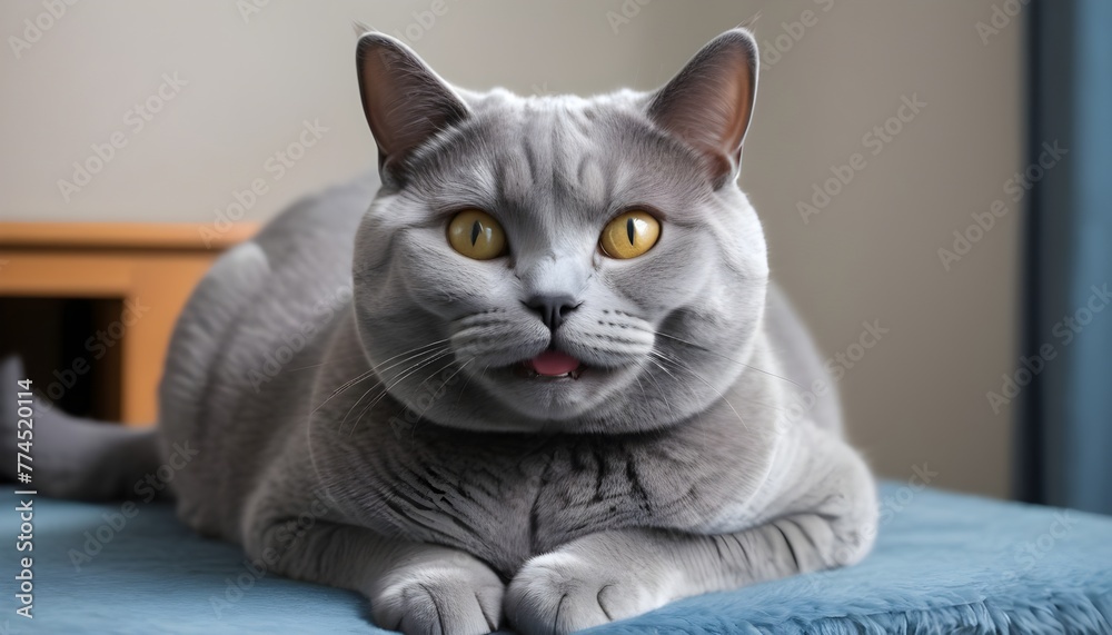 Chartreux cat with its blue gray fur and smiling expression   (1)
