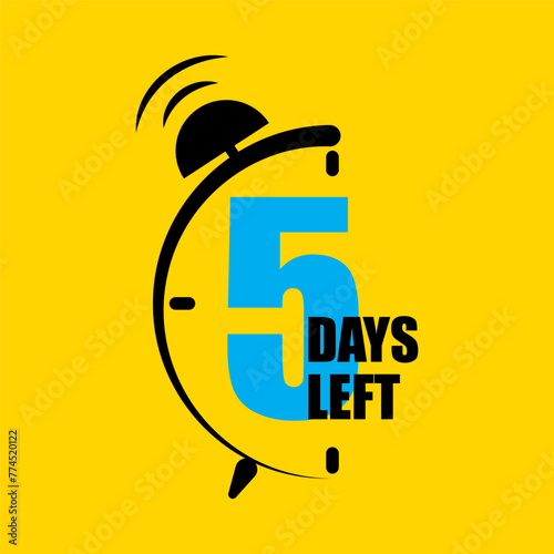 Countdown timer icon. Five days left alert. Deadline countdown graphic. Time-sensitive reminder. Vector illustration. EPS 10.