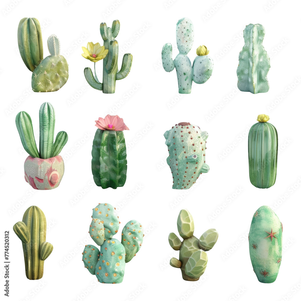 A close up of a bunch of cactus plants on a Transparent Background A close up of a bunch of cactus plants on a Transparent Background