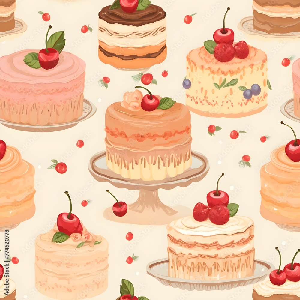 Seamless pattern of cute cartoon bakery ,bread, cake and croissant Seamless pattern of cute cartoon bakery ,bread, cake and croissant