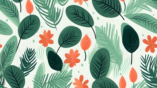 Seamless patterns featuring flowers, leaves, and botanical elements © Multika