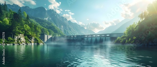 The Transformation of Renewable Energy: A Modern Hydroelectric Power Station at a Large Dam. Concept Renewable Energy, Hydroelectric Power, Modern Technology, Dam Construction, Sustainability