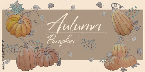 Postcard pumpkin harvest autumn leaves vector similar1