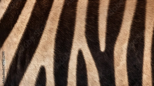 The striking design of zebra skin features a mesmerizing pattern, with bold black and white stripes aligned horizontally along its frame, each stripe consistently spaced and of varying widths.