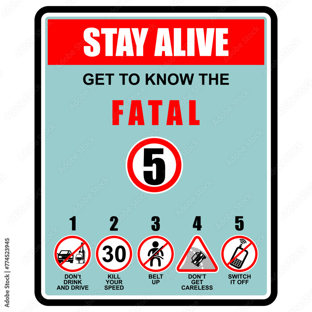 Stay Alive, Get To Know The Fatal 5, sign vector Stay Alive, Get To Know The Fatal 5, sign vector