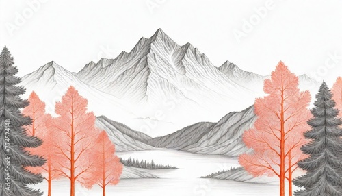 a drawing of mountains and trees a detailed drawin (10) photo