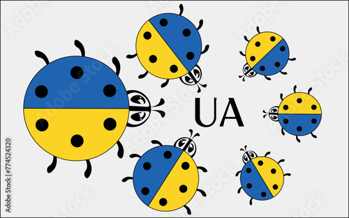 Ukrainian symbols. Ladybug. Company sign. Ukrainian flag . cute illustrationIllustration photo