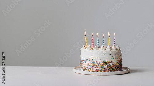 Candlelit Wishes: Solid Color Cake with Copy Space on White Background