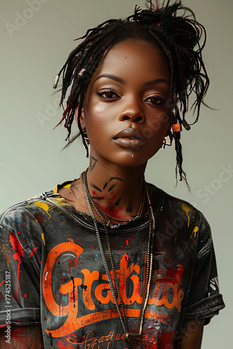 an attractive black woman adorned with wildstyle graffiti.generative ai photo