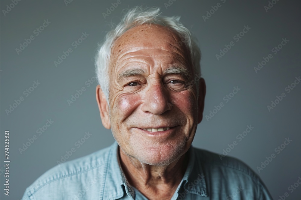 Portrait of a happy senior man smiling at the camera against grey background Portrait of a happy senior man smiling at the camera against grey background