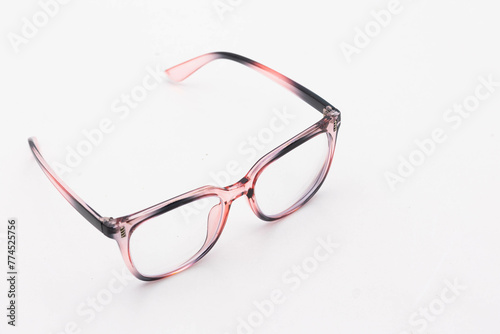 Pink fashion eyeglasses on white background