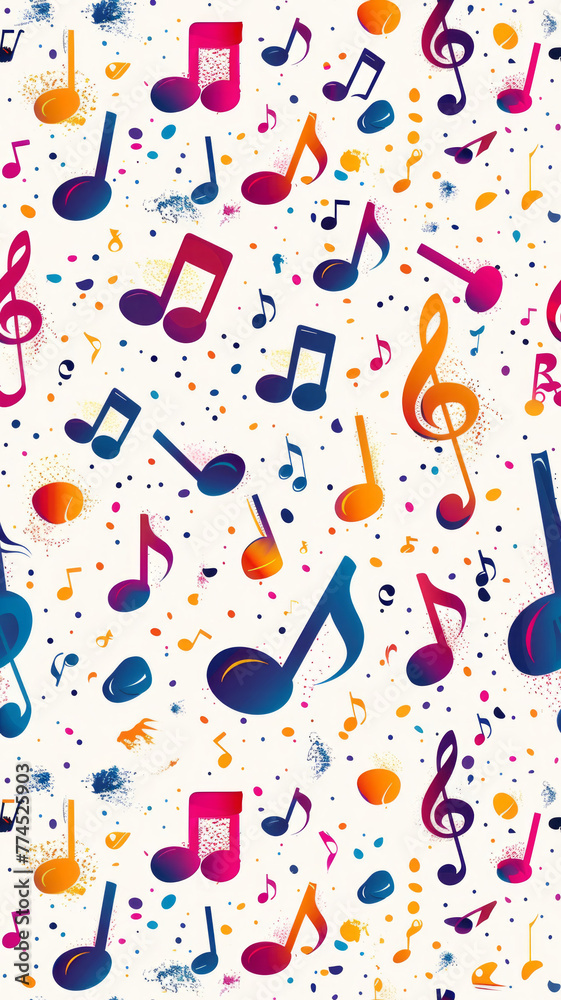 a vibrant colorful mix of a few different musical notes dancing about on a white background,generative ai a vibrant colorful mix of a few different musical notes dancing about on a white background,generative ai