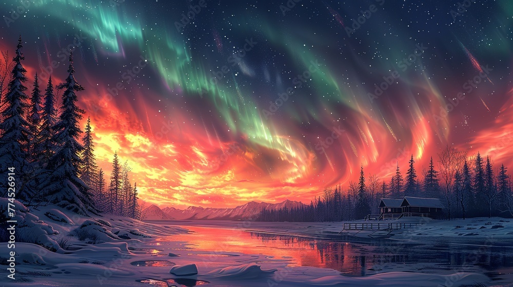 Active splitting, active splitting aurora borealis arc, sky at night Active splitting, active splitting aurora borealis arc, sky at night