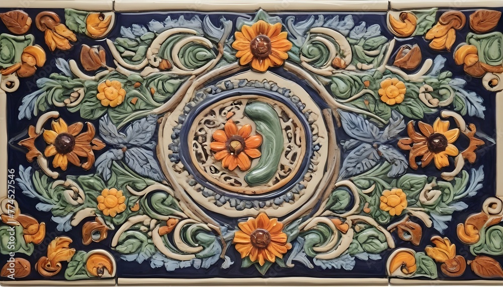 Folk Art Inspired Ceramic Tile Mural Intricate Pa
