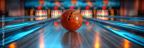 bowling ball game, Close up of a bowling ball hitting pins scoring 
