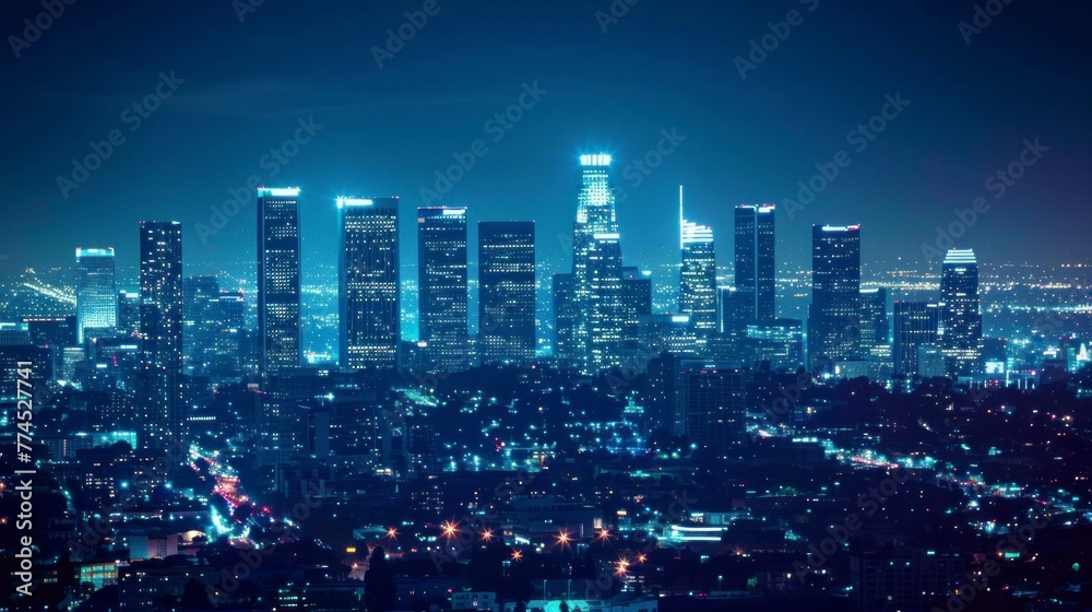 beautiful city of Los Angeles seen at night from a hill in high resolution