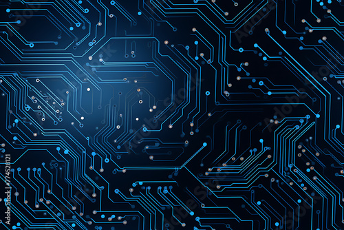 Abstract blue circuit board pattern, symbolizing high-tech digital technology and electronics. Generative AI