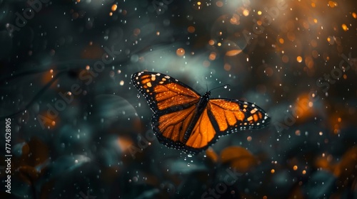 A majestic Monarch butterfly gracefully fluttering through the air photo