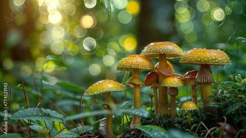 Mushrooms in the autumn forest. Beautiful nature scene with mushrooms.