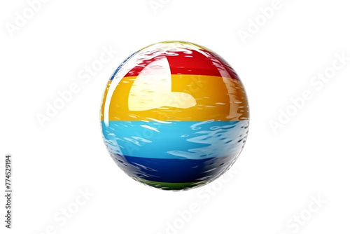 Colorful Beach Ball Floating in Clear Blue Water Isolated On Transparent Background Or PNG.