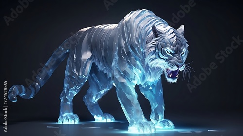 A Majestic Yet Frustrating Encounter with an Ice Tiger, Its Eyes Glowing with an Unearthly Light, in a Surreal, Frozen Wilderness © Being Imaginative