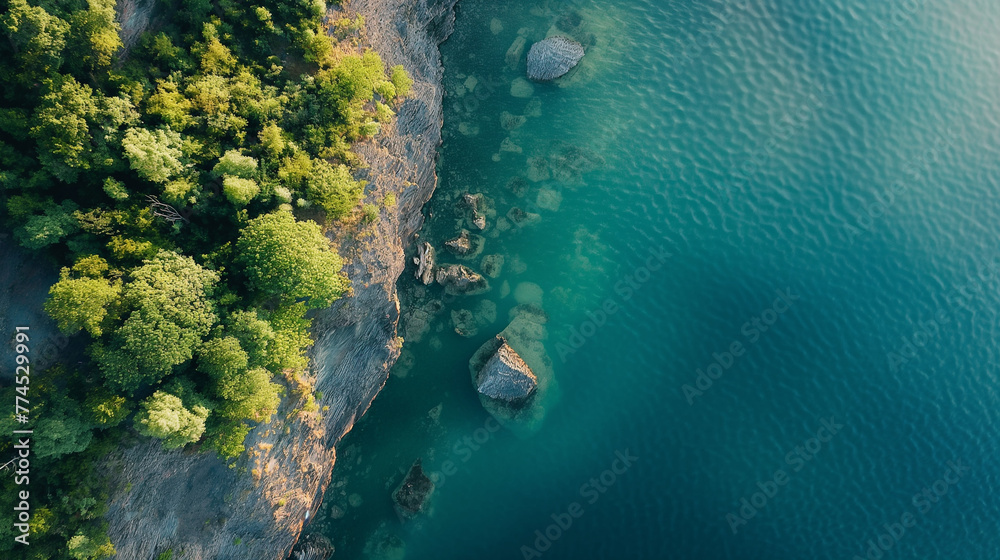 Fototapeta premium Aerial View of Water Body Surrounded by Trees