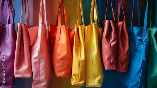 A collection of bags in a rainbow of colors AI generated illustration